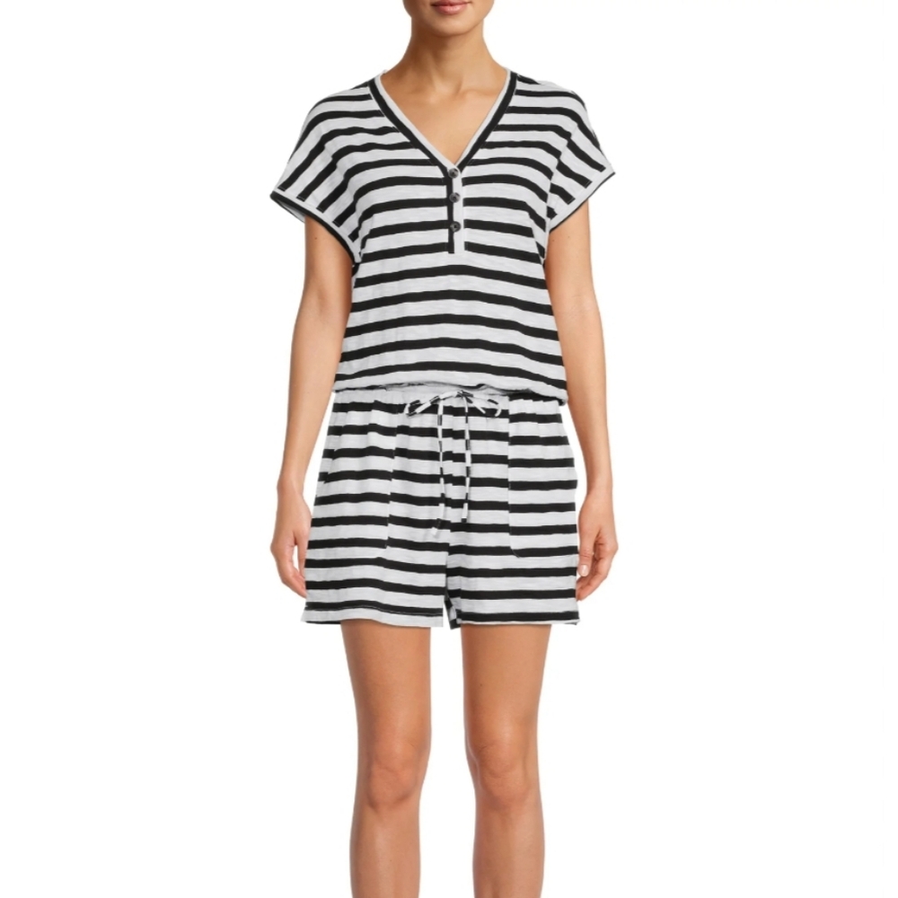 Time And Tru Striped Henley Romper XL NWOT